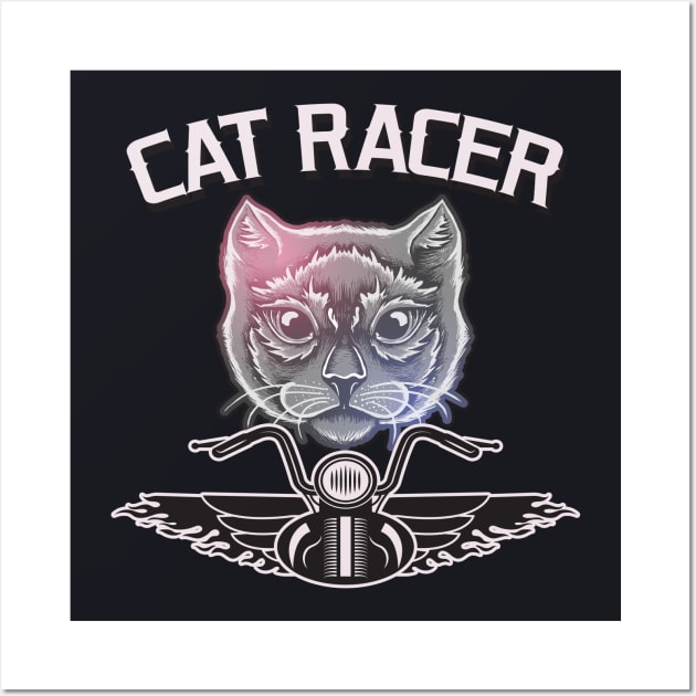 Biker Cat Racer funny Motorbike Wall Art by Foxxy Merch